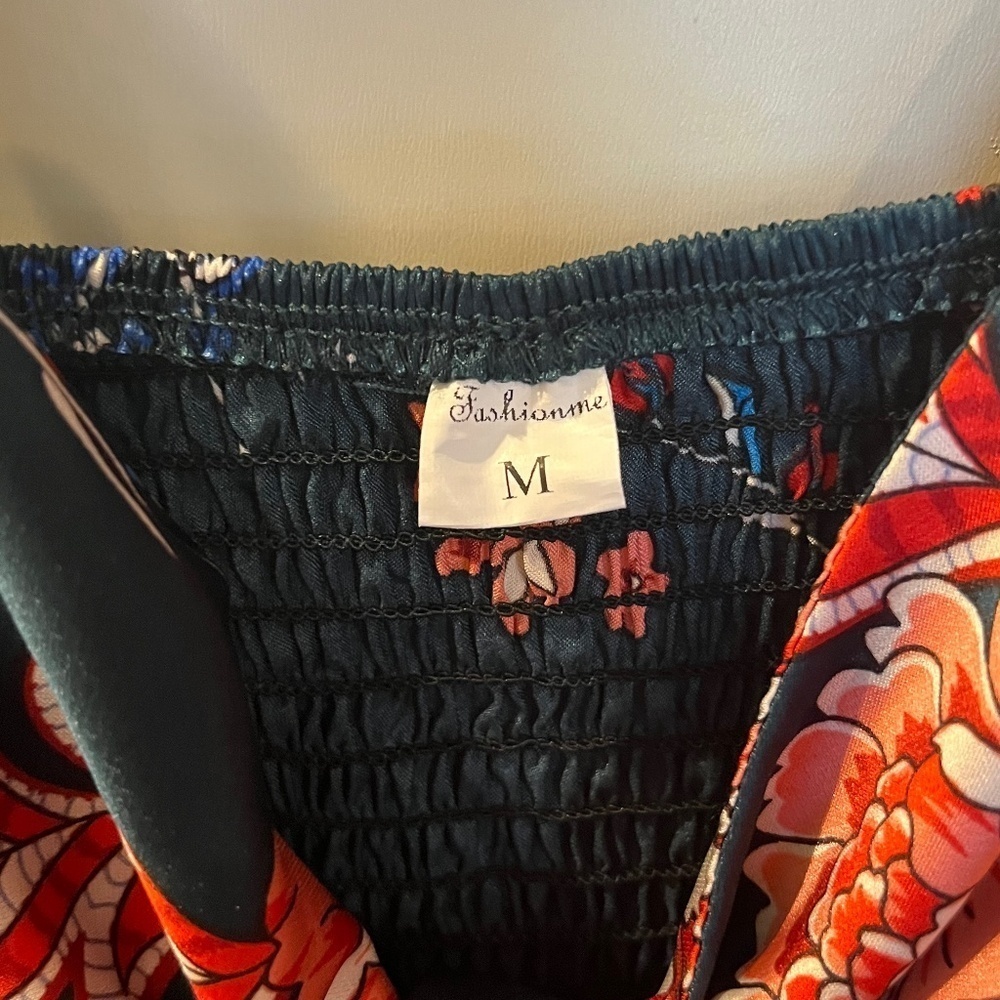 Gently Used Forest Green Floral Slip Dress Keyhole with Tie Front Size M Leg - Picture 7 of 8